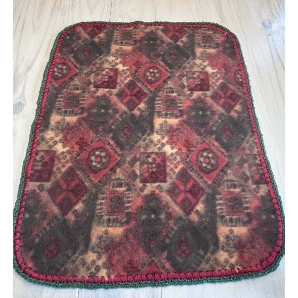 Handmade‎ Fleece Baby Blanket Geometric Southwestern Print Crochet Trim 22x28.5